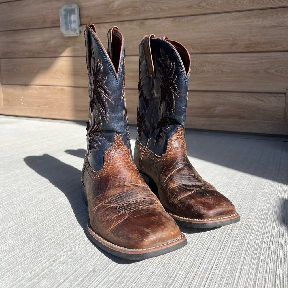 Ariat Distressed Brown and Dark Blue Western Boots